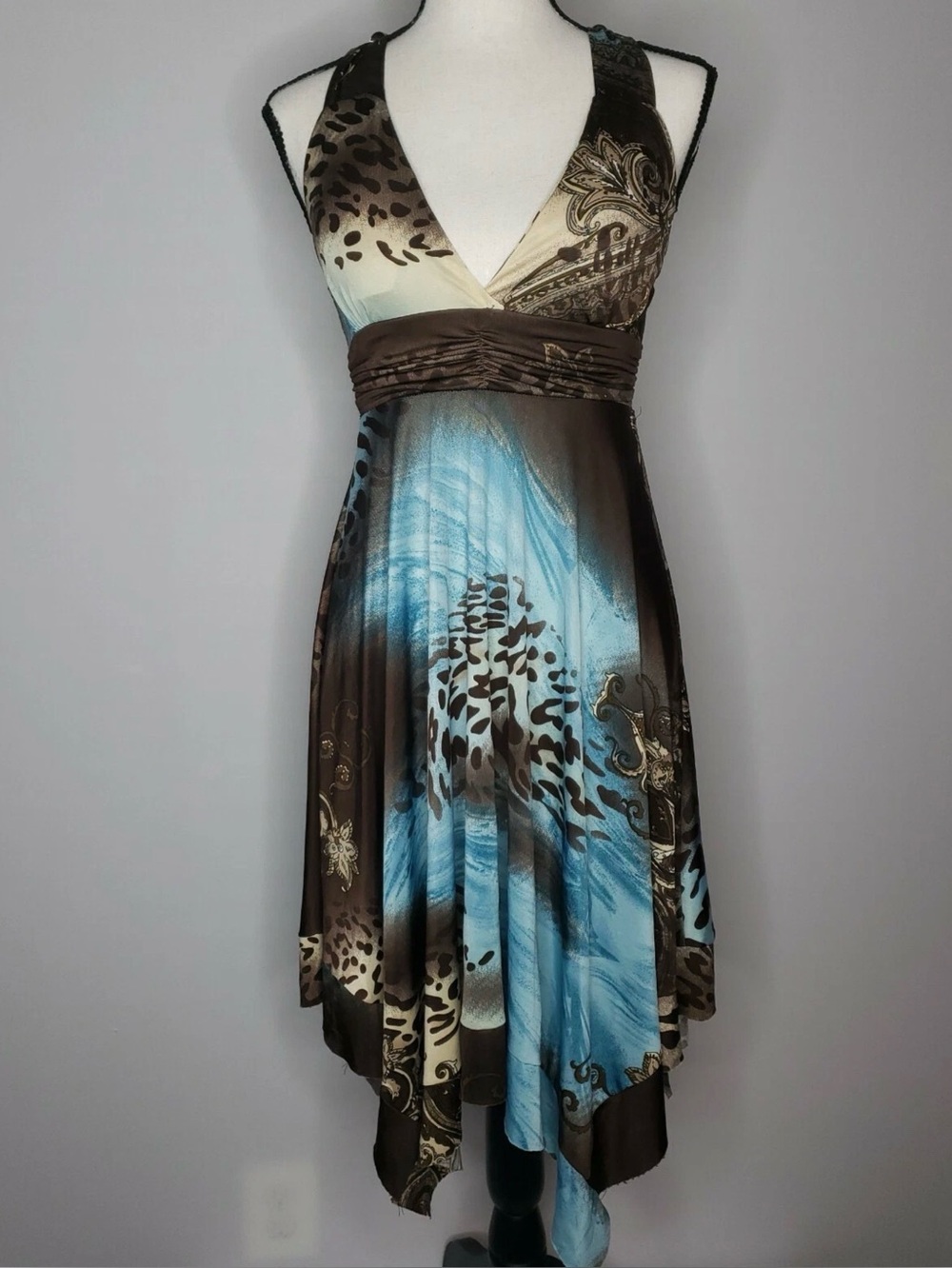 Paradise Leopard and Paisley Y2K Handkerchief Hem Dress